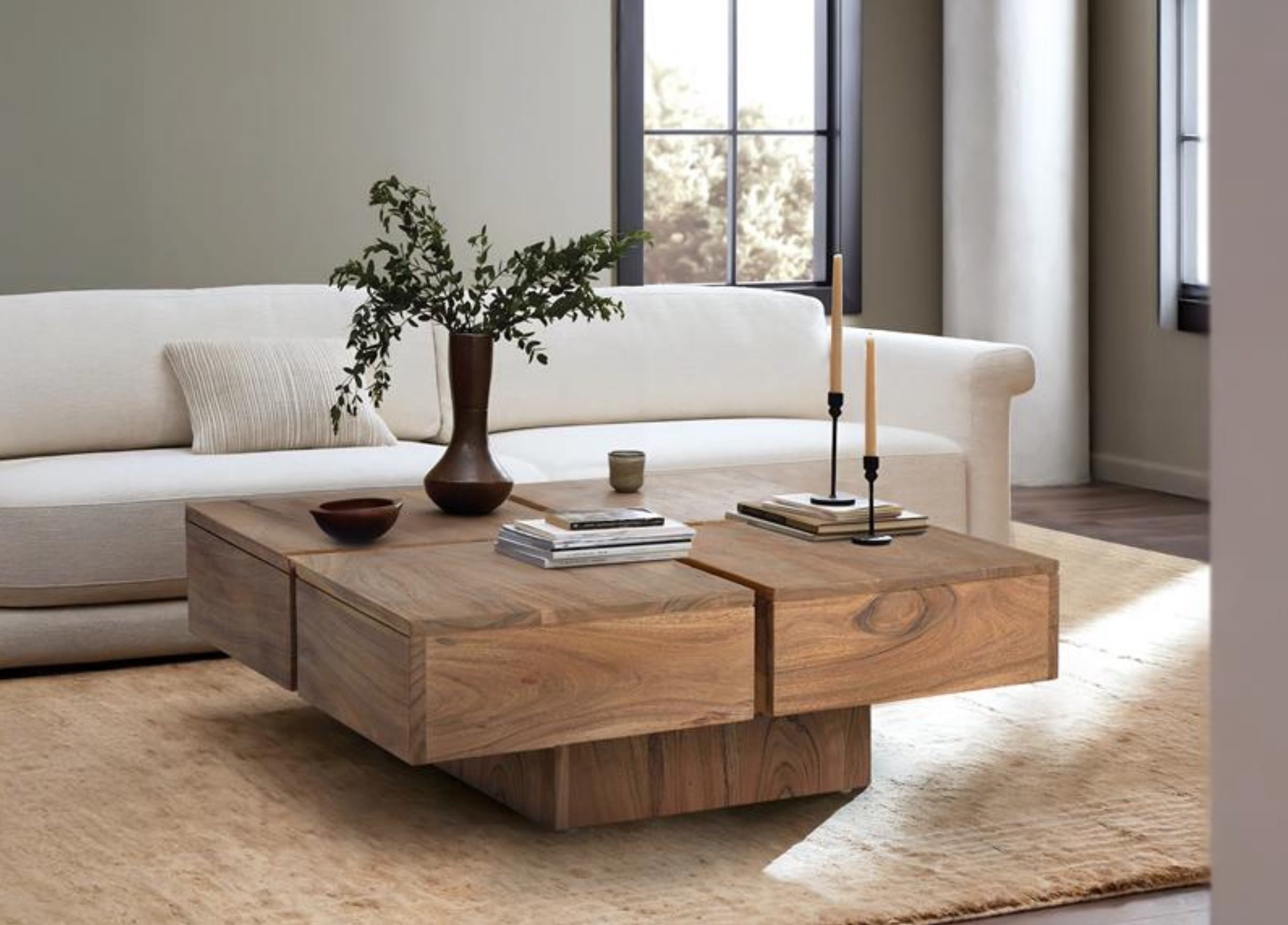 Mesa de centro de acacia 30 x 80 x 80